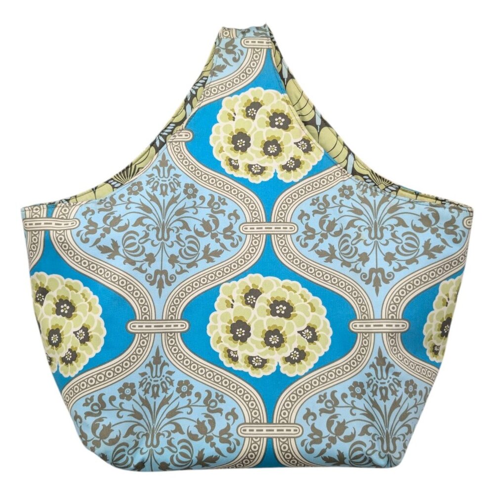 Amy Butler Rowan Large Tote Bag Blue Yellow Floral Cotton Carryall 20"
